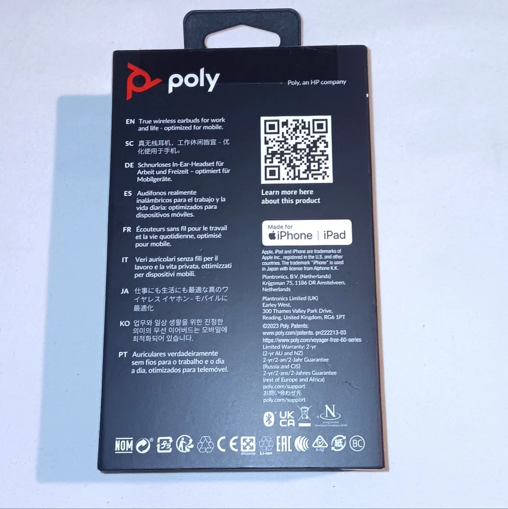 Poly Voyager Free 60 Bluetooth Wireless Earbuds
